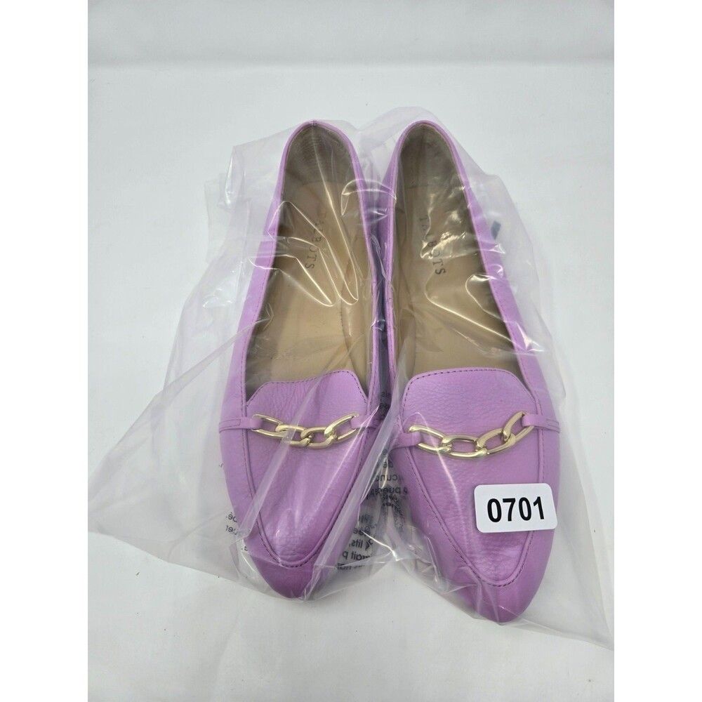 Talbots Lilac Purple Leather Loafers Gold Chain Flats Women's Size 8M Preppy - Picture 10 of 10